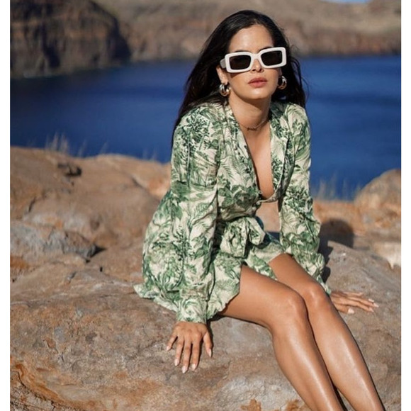 🌿 ZARA Green Printed Shirt Dress NWT | Belted Long Sleeve Collared M - Picture 8 of 16